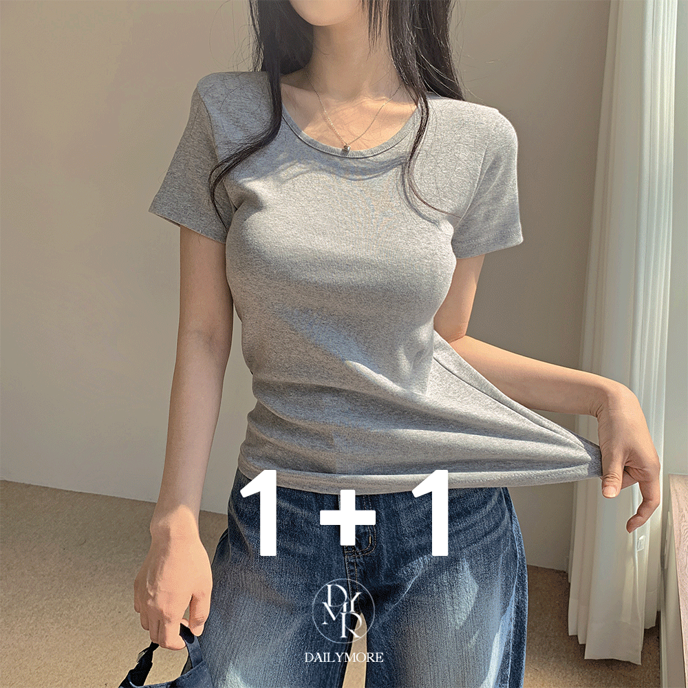 데일리모어 [1+1할인/넉넉한핏!] 팔뚝커버 데일리 기본 면 무지 반팔 티셔츠 반팔티 기본티