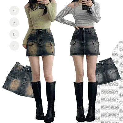 생지ver특가💗[MADE/숏&롱] 퍼펙트 카고 Y2K 워싱 데님 미니 스커트