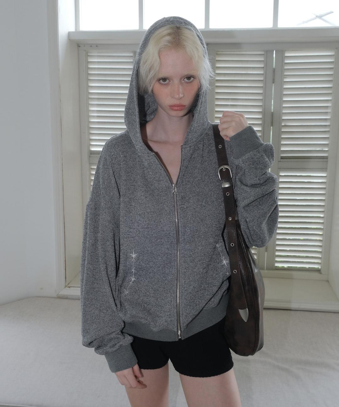 C HOODED KNIT ZIP-UP_GREY