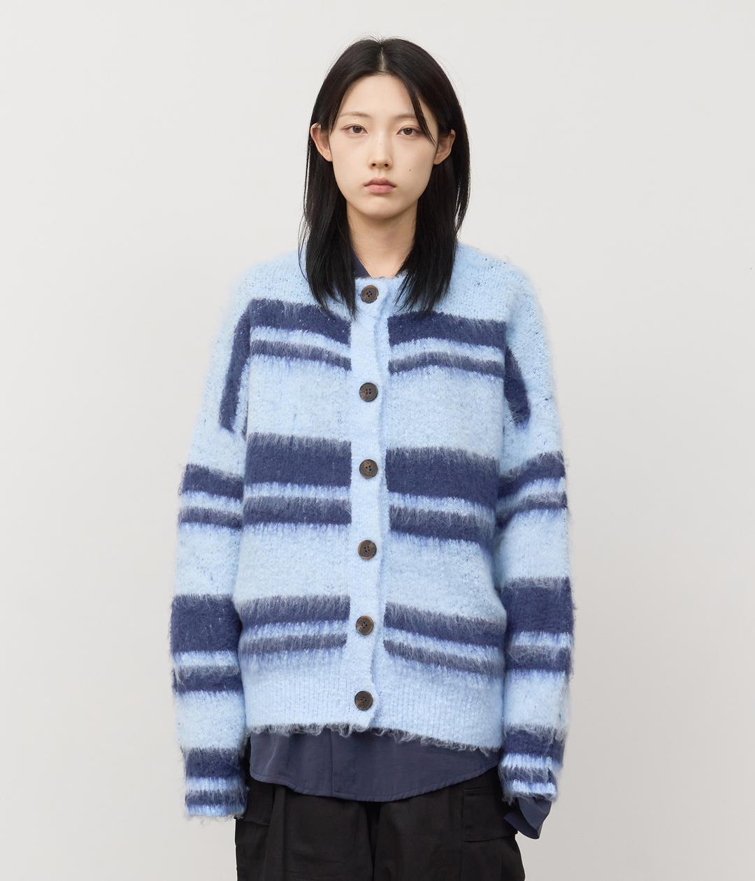 Heavy Angora Striped Cardigan (3color)
