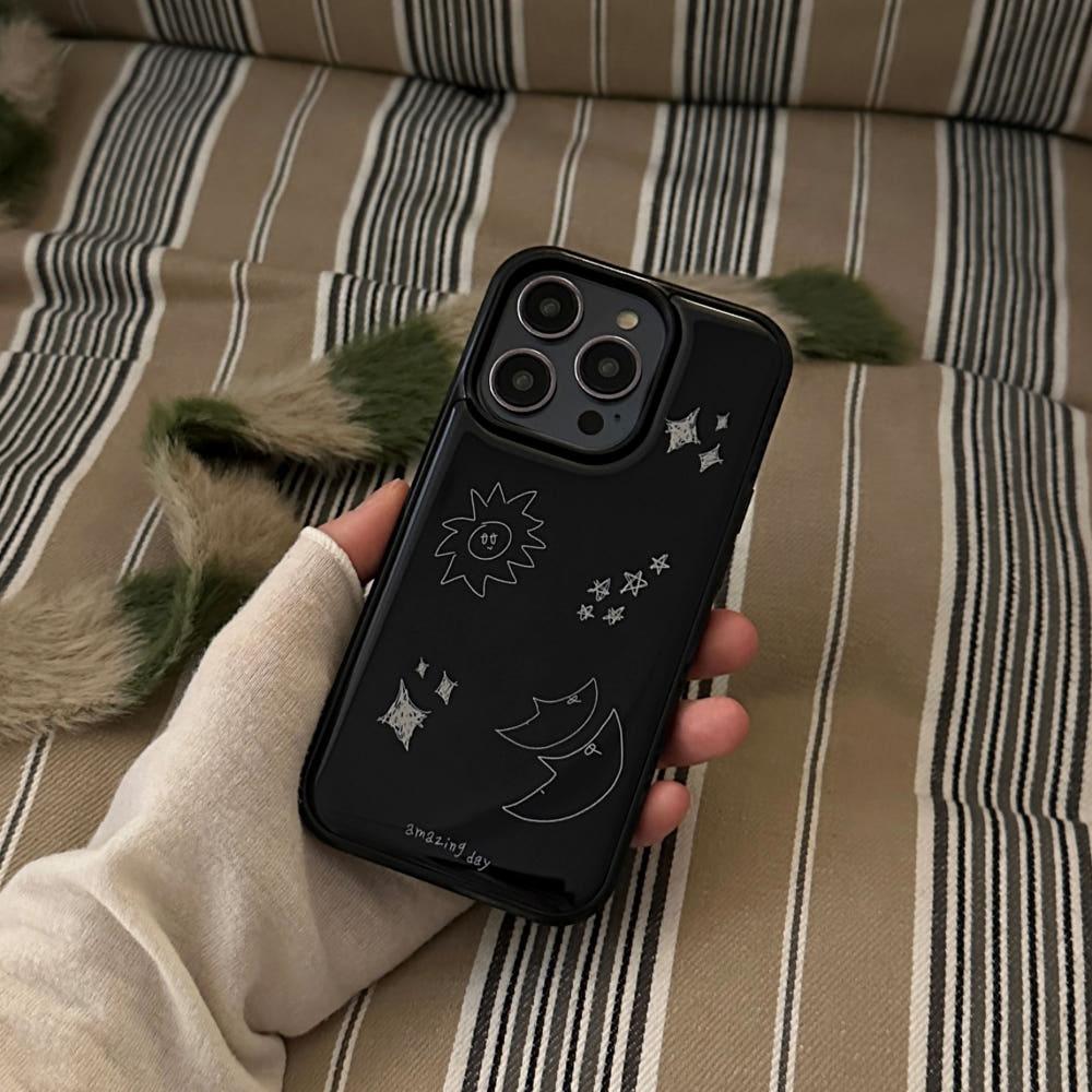 해님달님별 black 범퍼 케이스 아이폰 14 PRO (type 에폭시, 맥세이프 글라스)