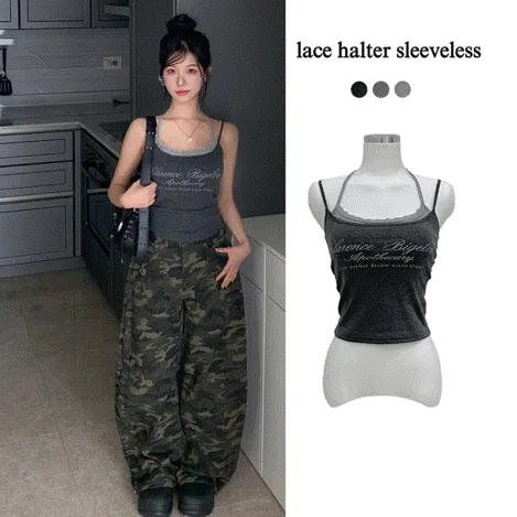 [러블리힙🖤] 비올레 레이스 슬림 홀터 나시