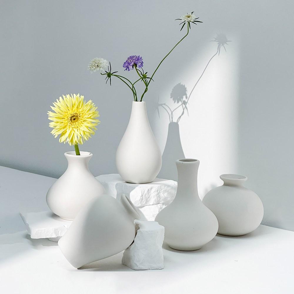 모던앳 소형 화이트 도자기 화병 5p 세트 인테리어 꽃병 오브제, 모던앳 소형 화이트 도자기 화병 5p 세트 인테리어 꽃병 오브제