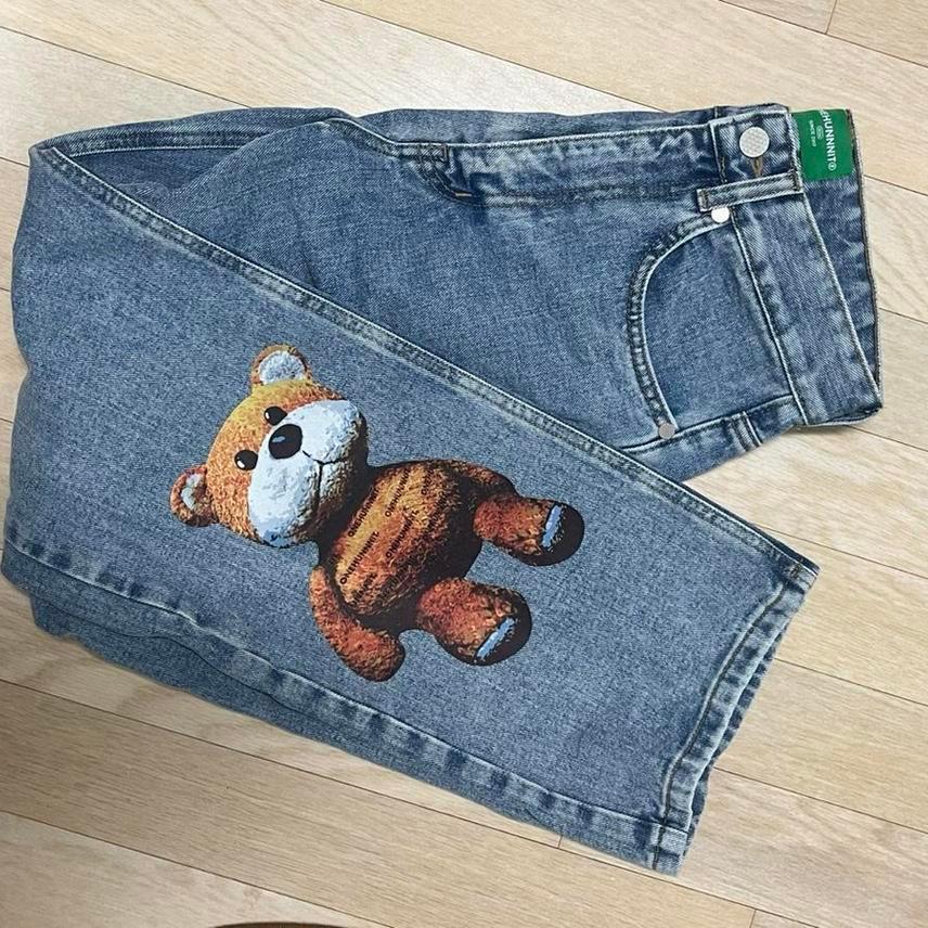 원허닛 베어 패치 데님 팬츠 s