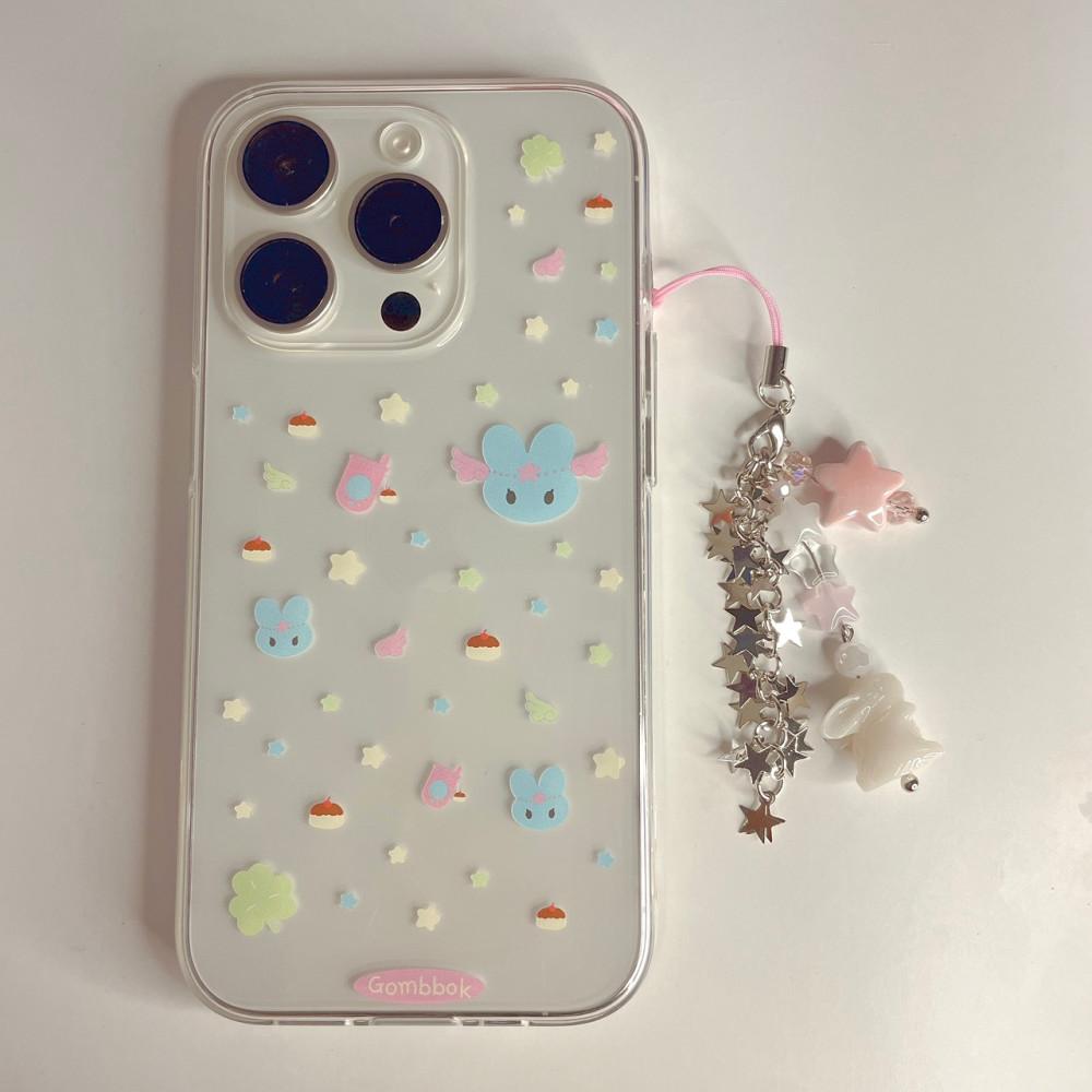 블루 토끼 푸딩 y2k 투명 젤리 케이스 스티커 아이폰 14 갤럭시 키링 커플