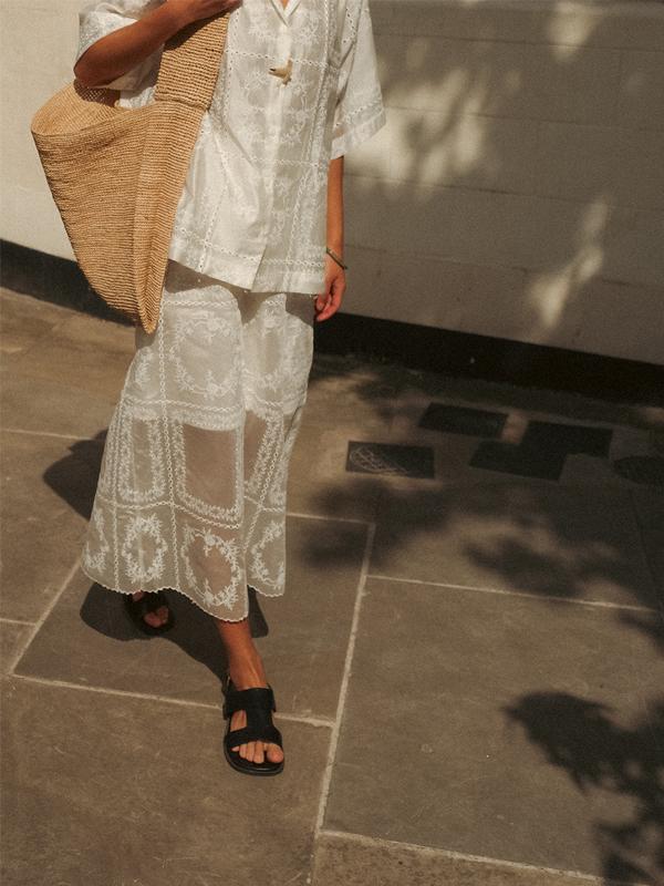 (배송지연) MARSEILLE BRODERIE-ANGLAISE COTTON-BLEND SKIRT, LIGHT