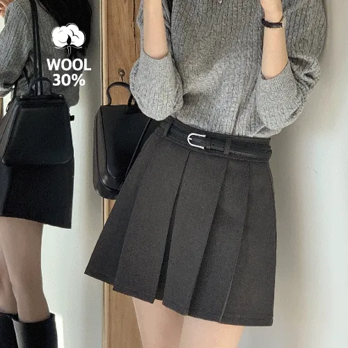 ⚡️부분 오늘출발⚡️ [5000장 돌파✨] [울59%] (봄버전추가/S~L/벨트세트) 바지안감 주름 미니 스커트 sk6665 부분빠른출발 부분당일배송 부분당일 통통