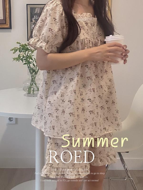 해피데이 🌸summer플라워🌸 H.made✔ 로에드 순면 원피스 잠옷 반팔 여성 여름 파자마 세트 2type 직진배송