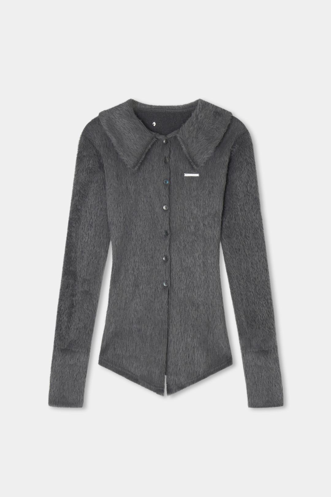Angora Patch Set-up Cardigan (Charcoal)