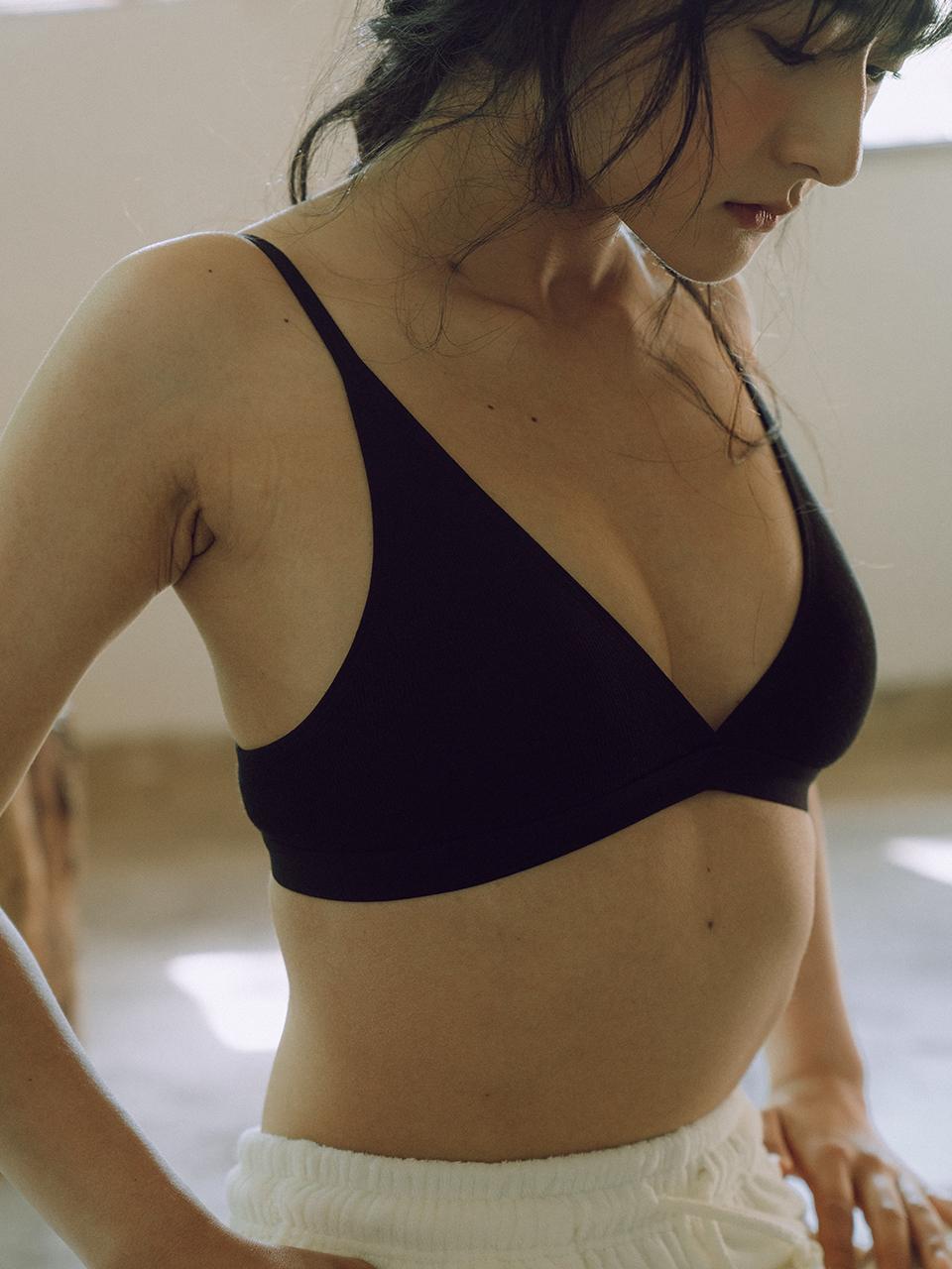 Triangle ribbed modal bra in black