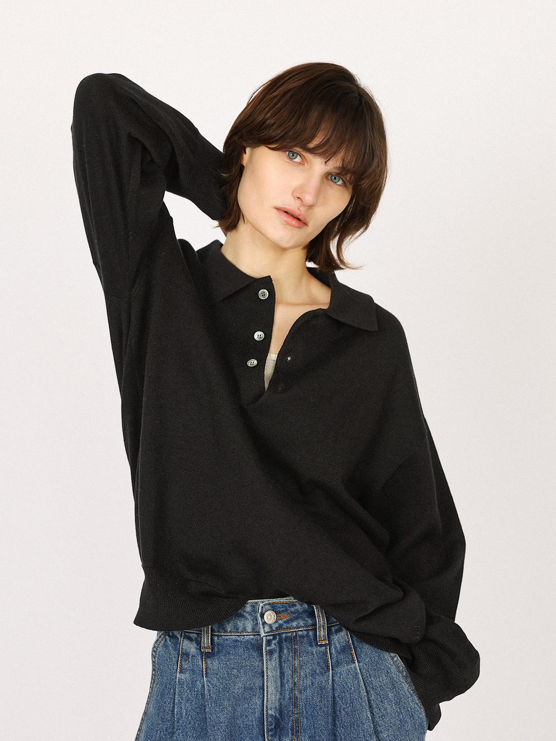 [3/9 예약배송] Cotton collar knit_black