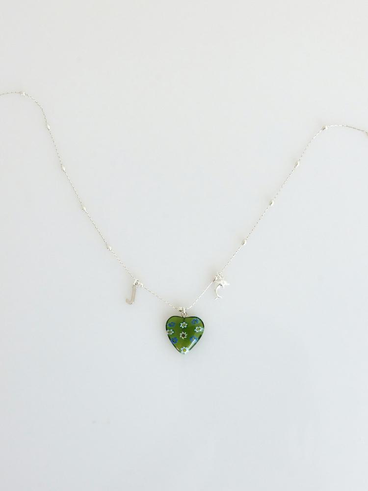 FLOWER HEART NECKLACE - GREEN