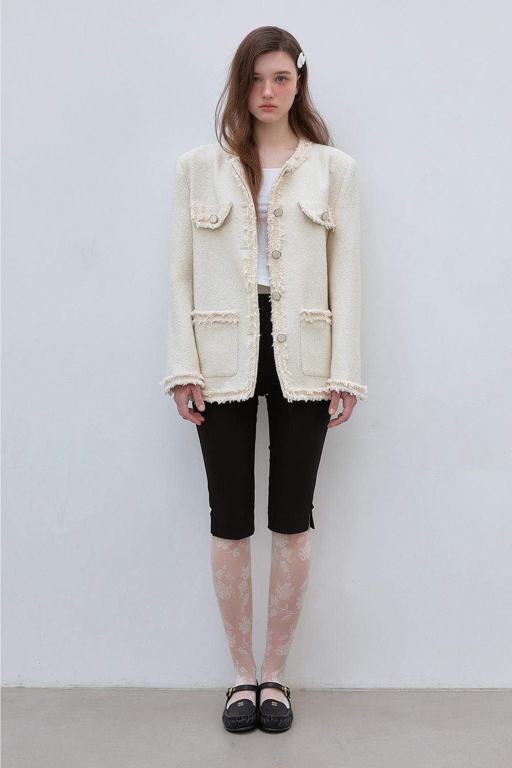 VINTAGE TRIMMING GLOW TWEED JACKET (IVORY)