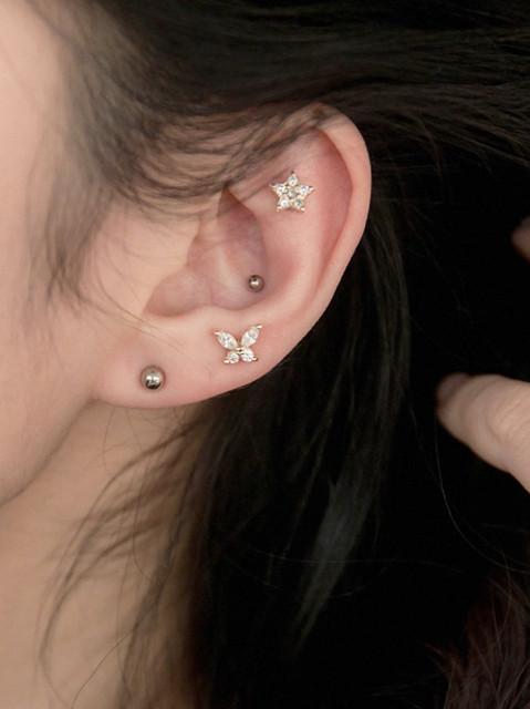 5종 쁘띠 큐빅 별 나비 꽃 하트 고스트 팩맨 귀안뚫는 귀걸이 자석귀찌 페이크피어싱 켈로이드