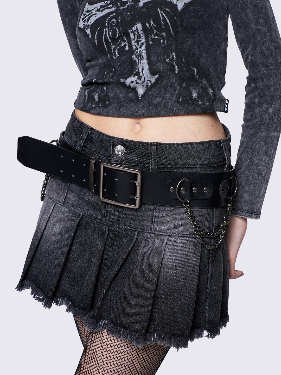 Chained Studded Buckle Belt - One Size / Black