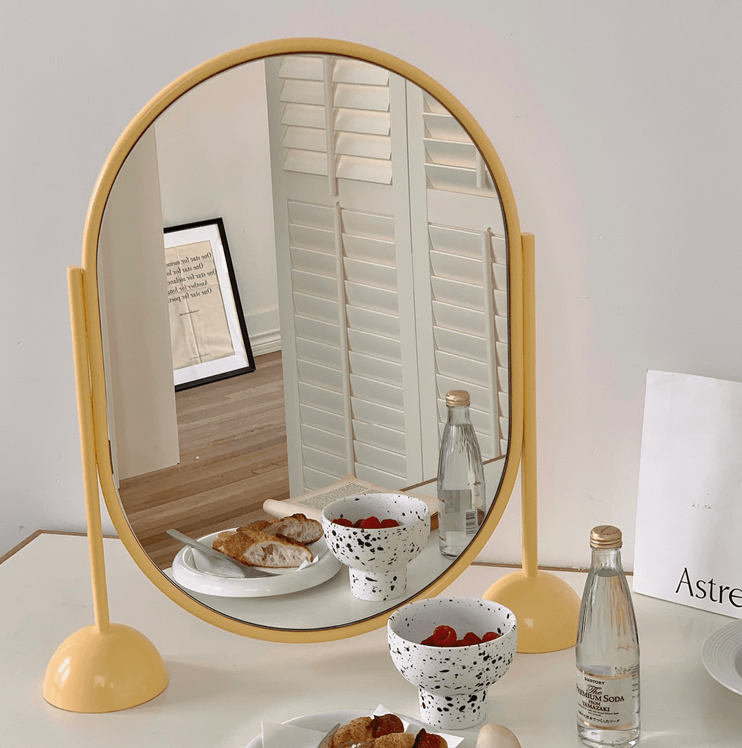 옐로우 버터 크림 미드센추리 아치형 탁상 스탠드 거울