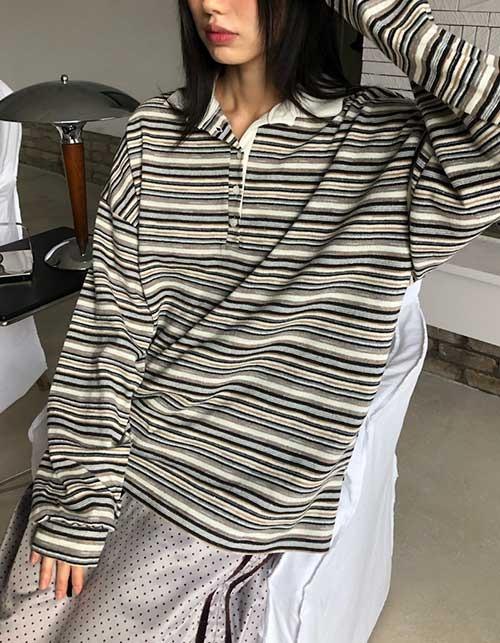 로우키샵 빈티지 잔 스트라이프 PK T