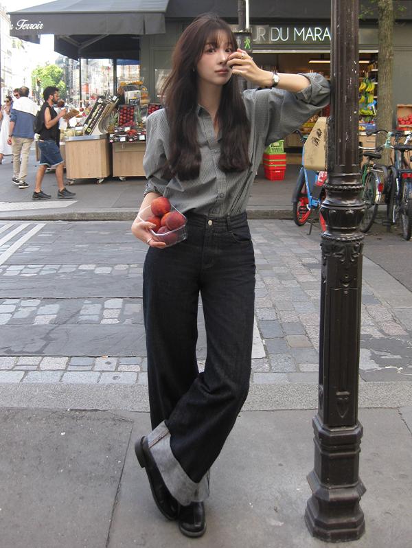 슬로우앤드 [오늘드림🚚] #SLOWMADE. 핀터 롤업생지 스트레이트 데님팬츠 (+베이직/롱ver) - 4 size