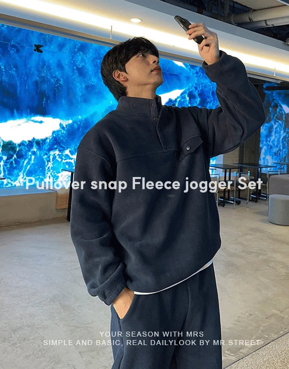 풀오버 스냅 후리스 조거 세트