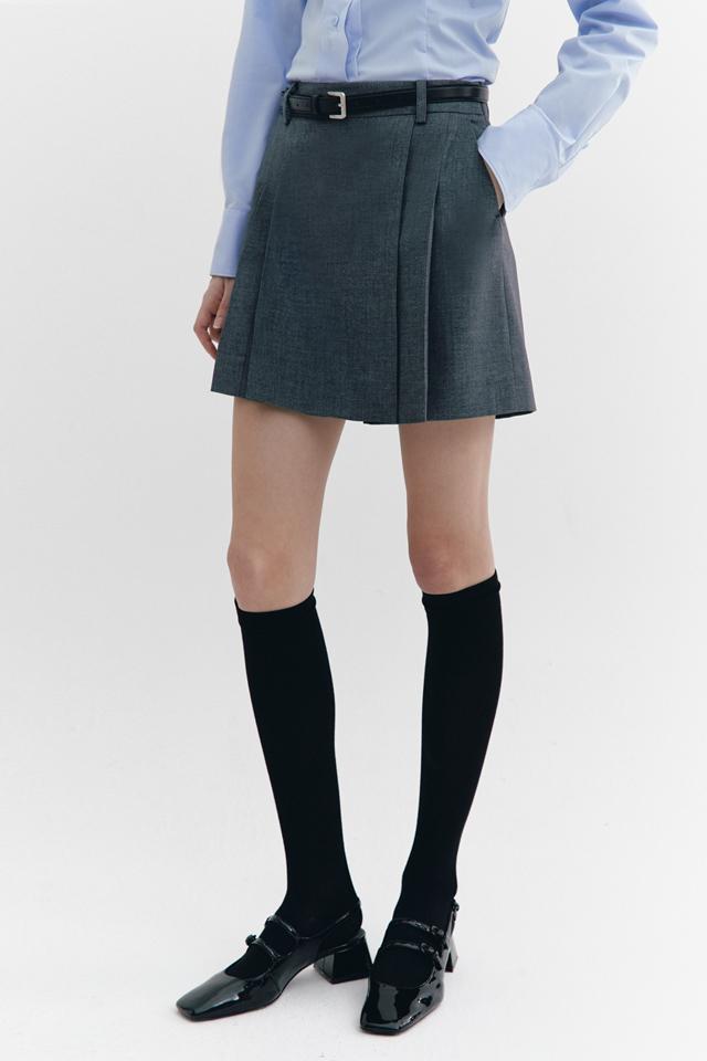 Pleats Wrap Skirt-type Shorts CHARCOAL GREY