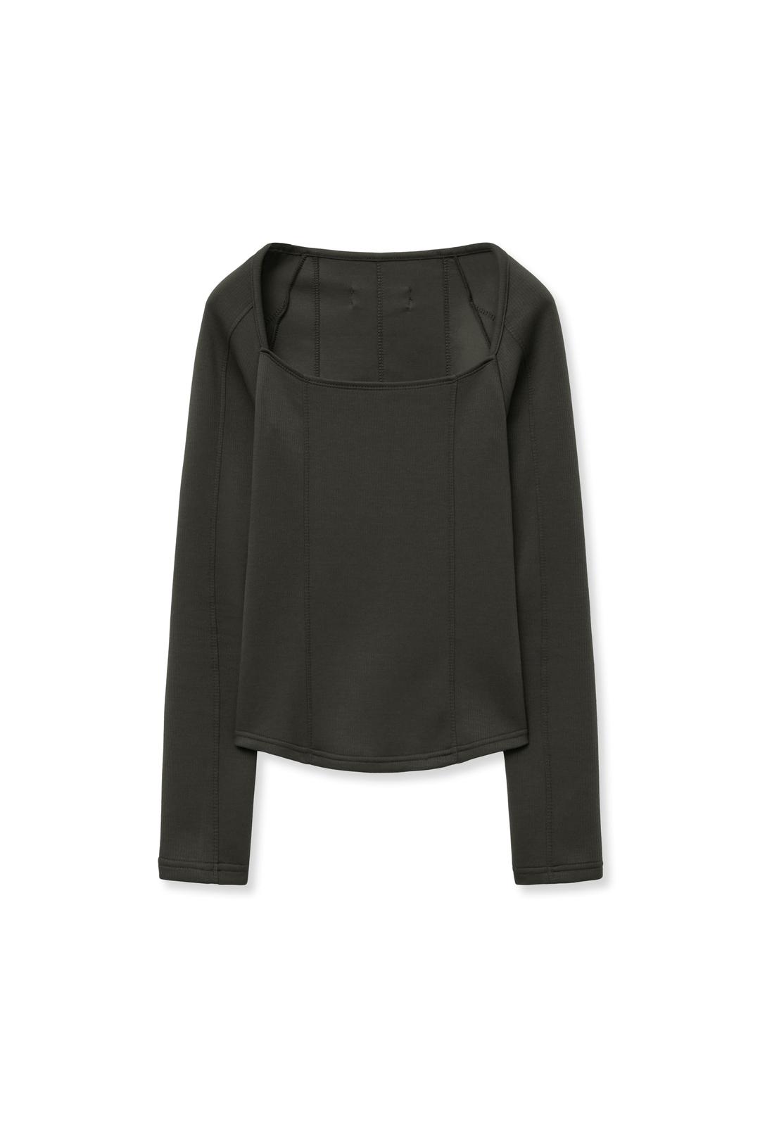 SQUARE NECK INCISION T-SHIRT,BROWN