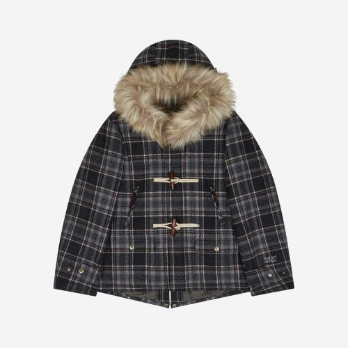 1/2 REGION MOTORS CLUB FAKE FUR CHECK DUFFLE COAT