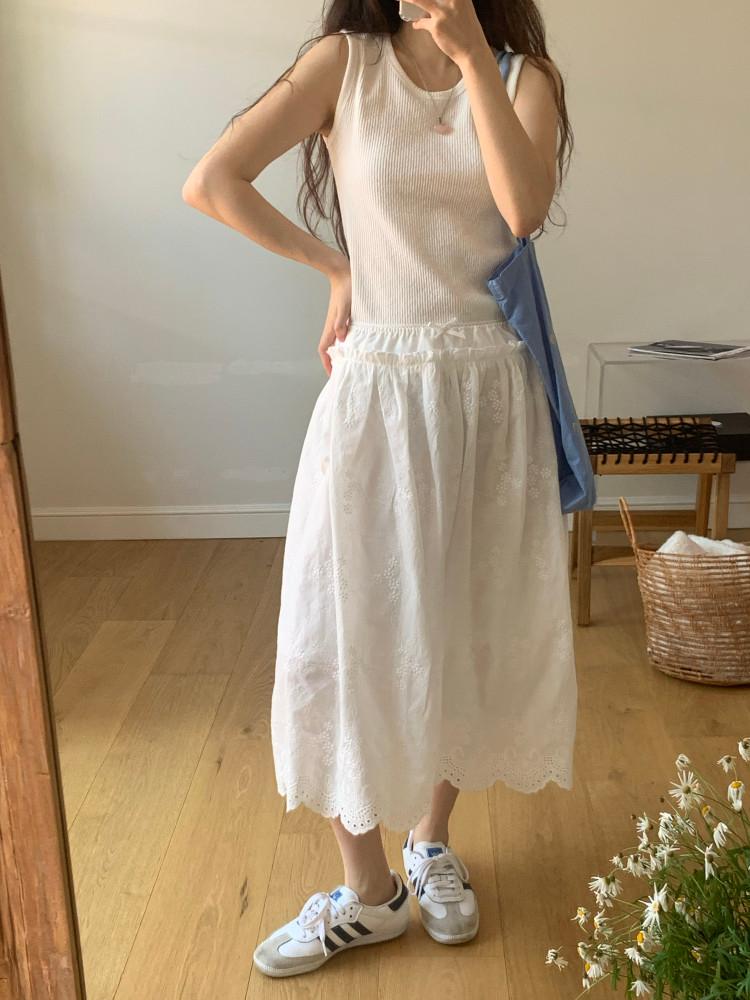 레이어링 리본 밴딩 롱 스커트