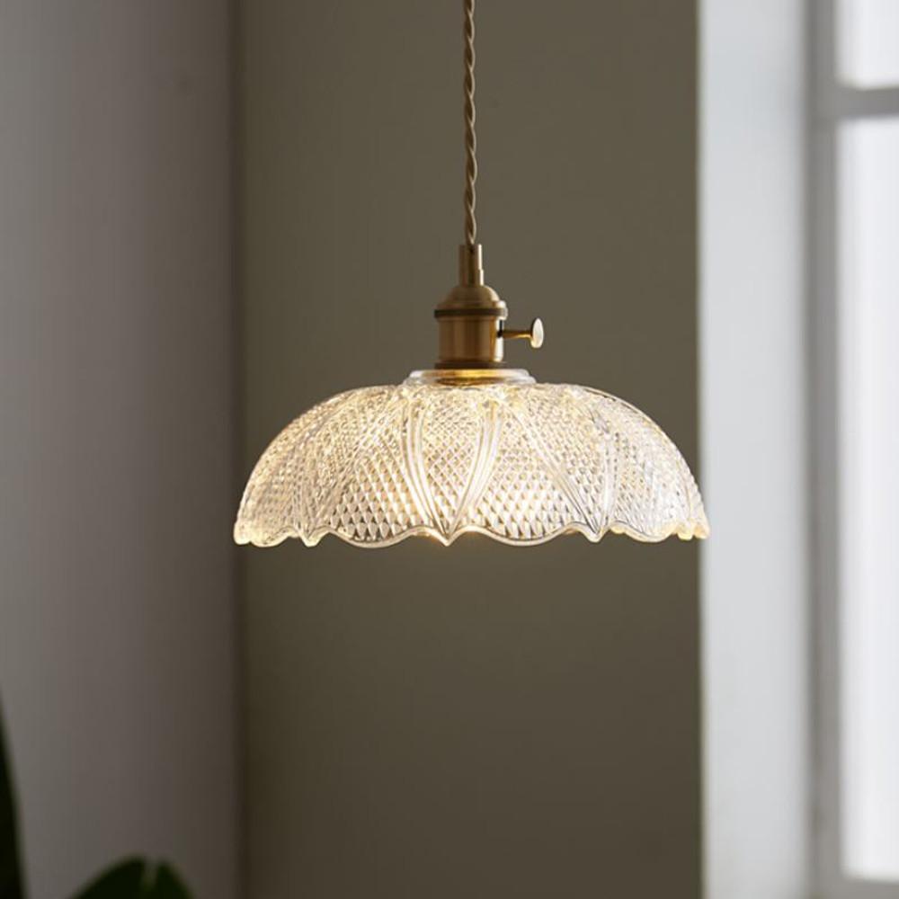 은은한 레트로 주름 빈티지 글라스 팬던트 천장 조명 황동 유리 인테리어 전등