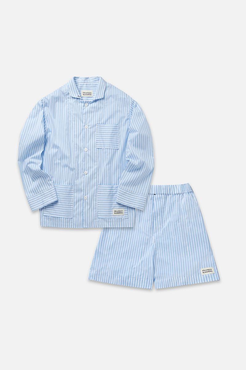 Oversized Striped Pajama Set Up - Sky Blue