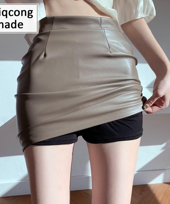 유니콩 [자체제작/허리쏘옥/속바지안감] 스판O 진짜 편한 착붙핏 인생 가죽스커트