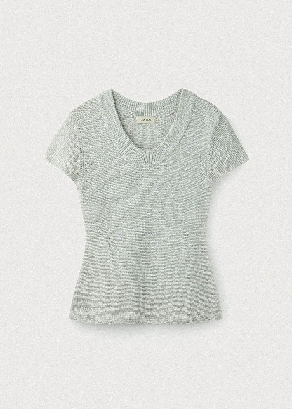 Korean paper yarn cap sleeve u neck pullover_Sea salt