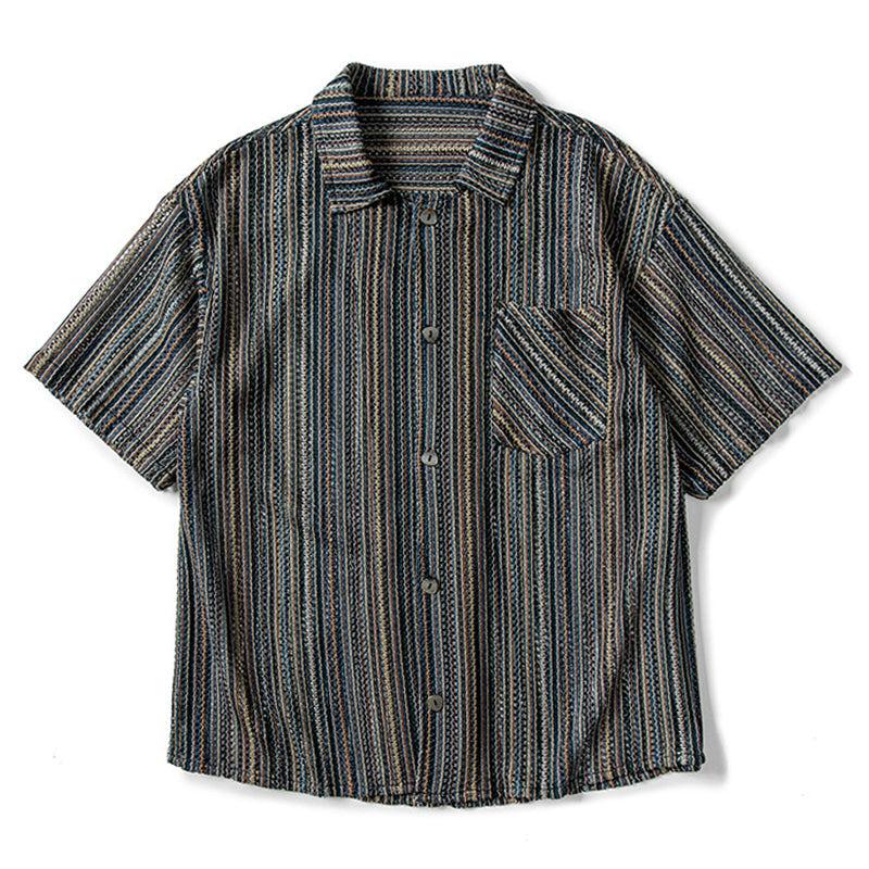 멀티 스트라이프 스커팅 벌파 레이스 셔츠