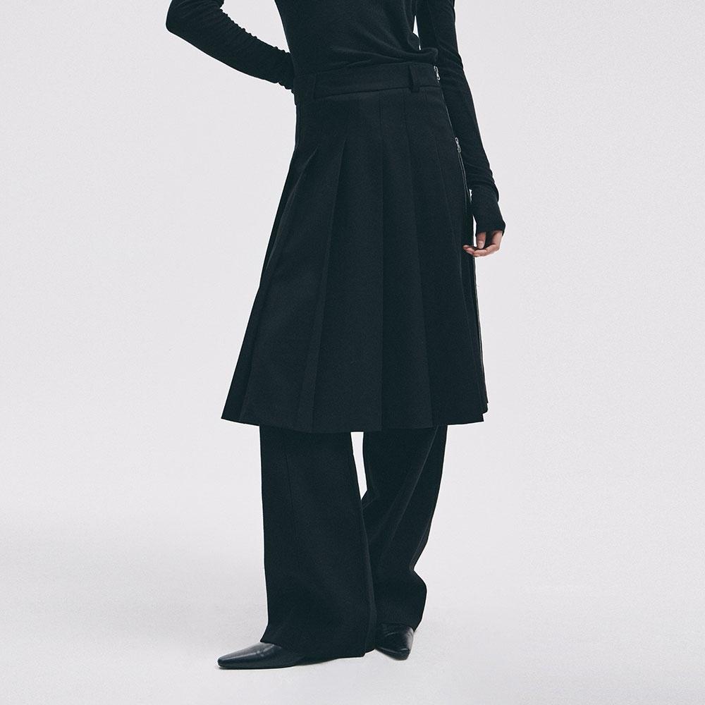 ZIPPER DETAIL PLEATS SKIRT (BLACK)