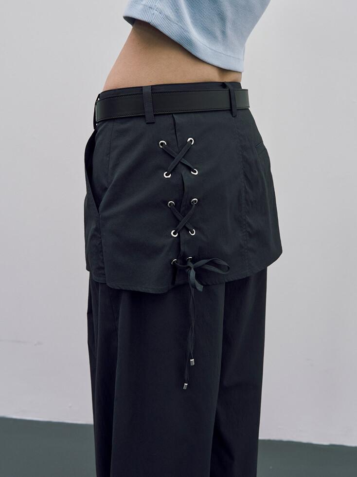 Lace-up Layered Wide Pants VW5ML472_2color