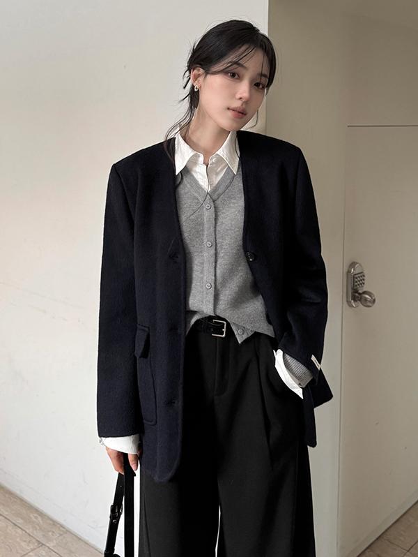 슬로우앤드 [1차수량 20%할인/프리미엄봉제] ONLYSLOW. 모던미니멀 노카라 핸드메이드코트 - 2 color (무료배송)