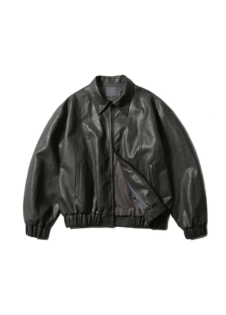 CURVED COLLAR BLOUSON (WARM GREY ECO LETHER)