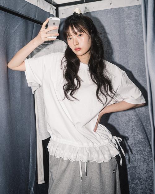 LAYERED LACE OVERSIZE S/S TEE(WHITE)
