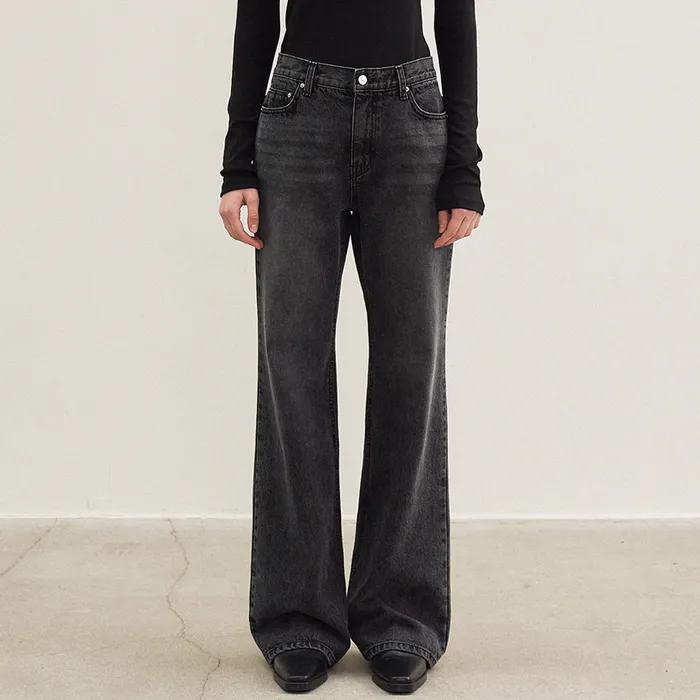 boots cut black denim pants (black)