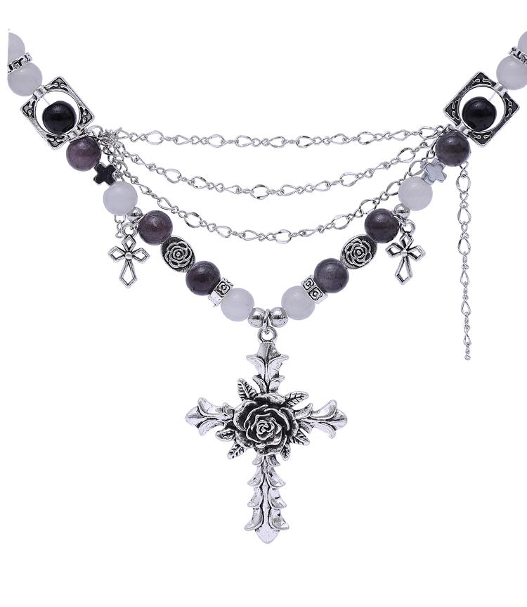 Rose Cross Gemstone Chain Necklace