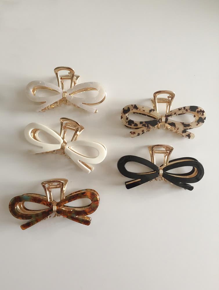 (모앳/헤어핀) gold ribbon hairpin 메탈 리본 머리핀 레오파드 집게핀 헤어클립