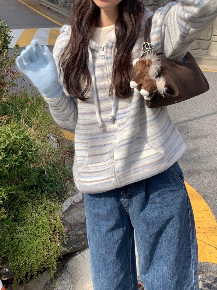 캔디바 니트 후드 집업