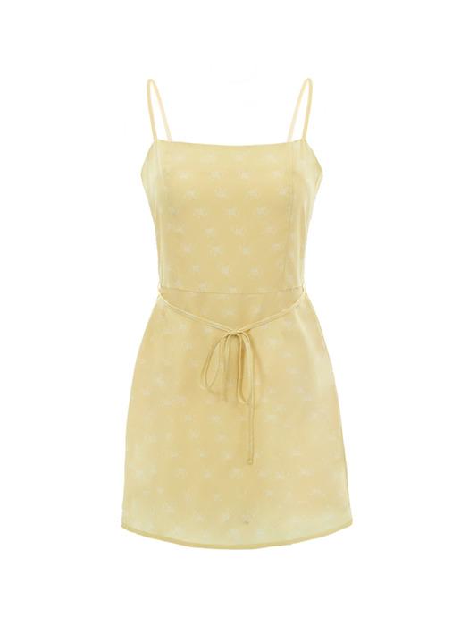 Bell Dress _ Ribbon Printed Yellow Mini Dress