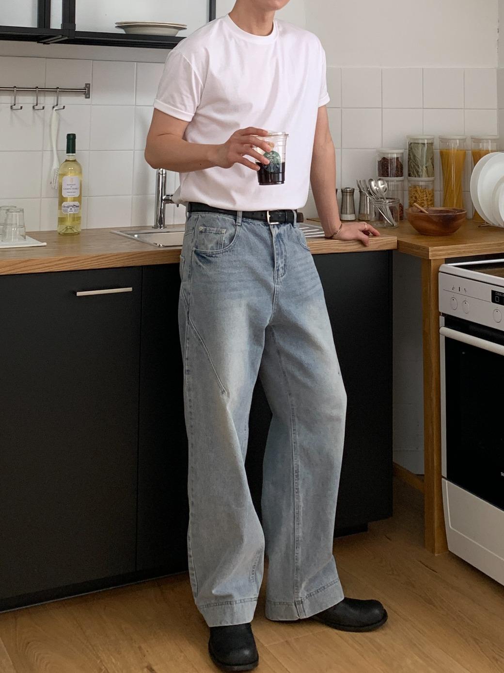 D. Cross Line Denim Pants(Light Gray)