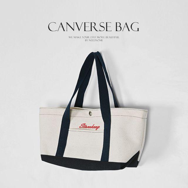 [탄탄소재/수납력굿!] 심플 데일리 캐주얼 배색 캔버스 에코백/헨지캔버스백
