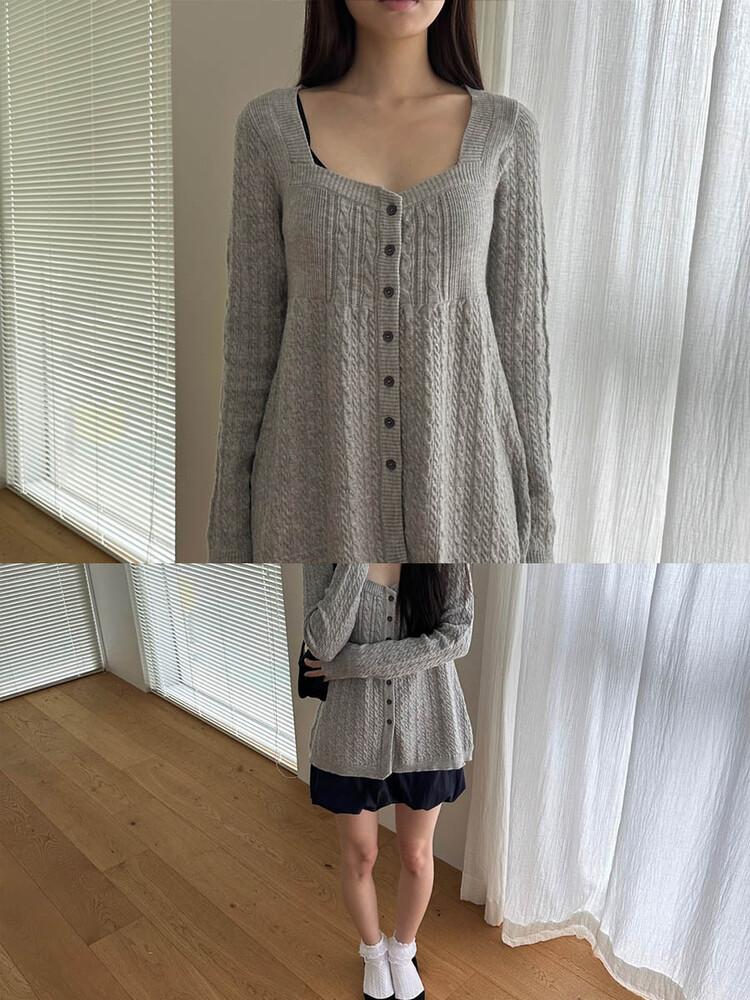 사토미라디오 Cable flared cardigan