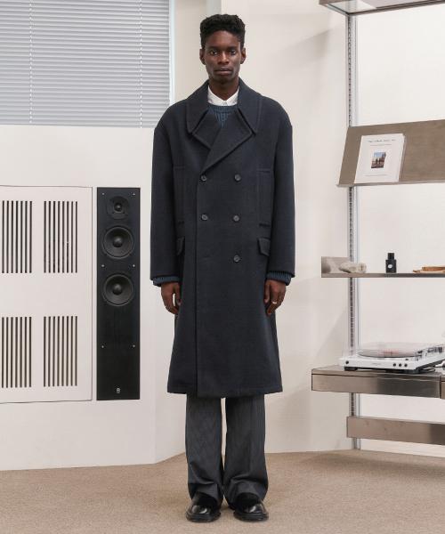 백포인트 더블 울 코트_네이비