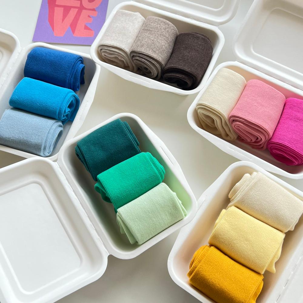 [여성] 컬러테라피 무지 골지 양말(3ea)+박스포장