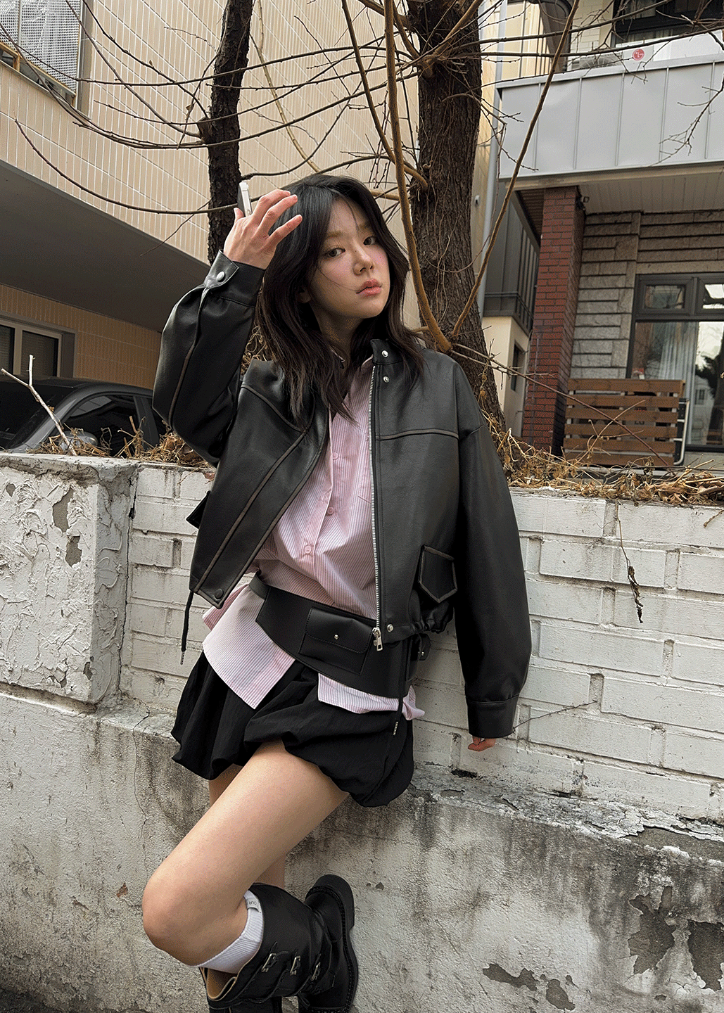 서울베이스드 STRING LEATHER JUMPER