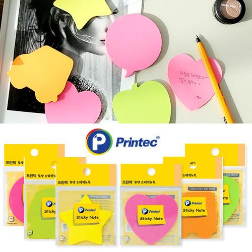 프린텍 모양 스티키노트 50매 6종 / 하트 잎 별 말풍선 사과 자동차