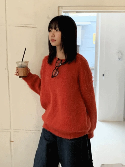 [남녀공용/포인트컬러] 레이지 비비드 모헤어 오버핏 브러쉬 니트 -6colors